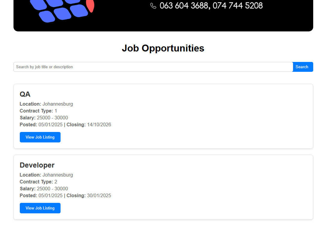 Applicant portal to view and apply for jobs