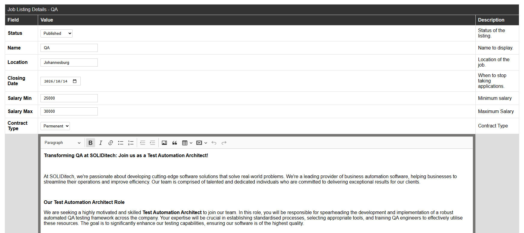 Create job listings with application steps