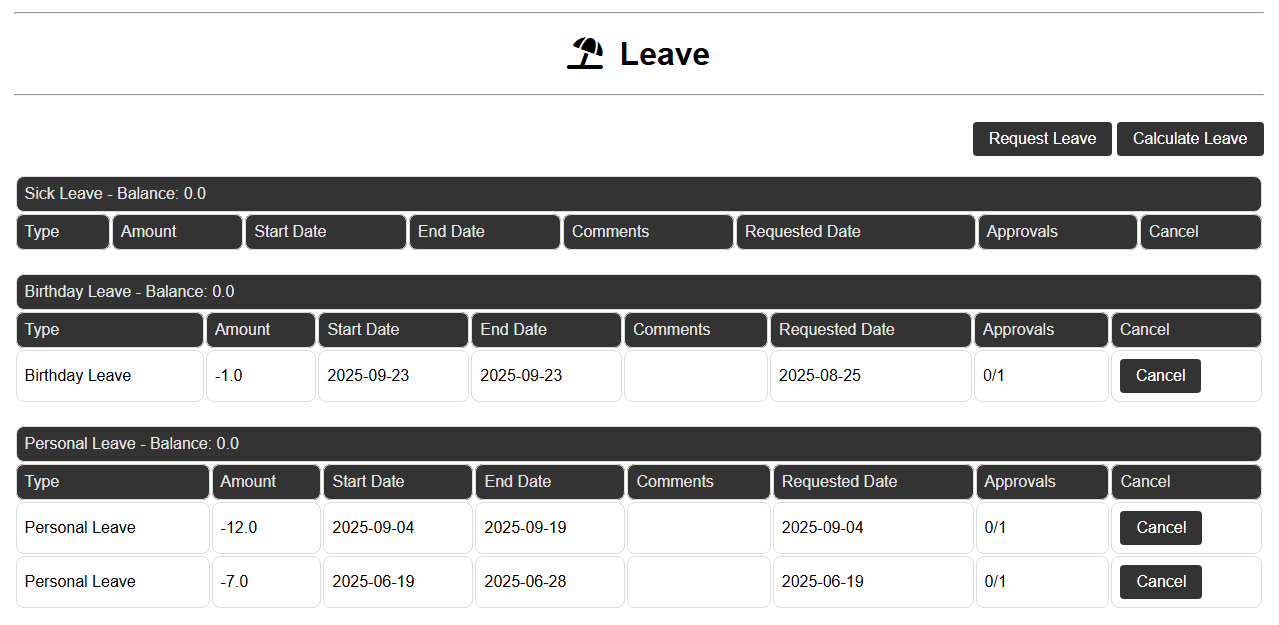 Track employee leave balances