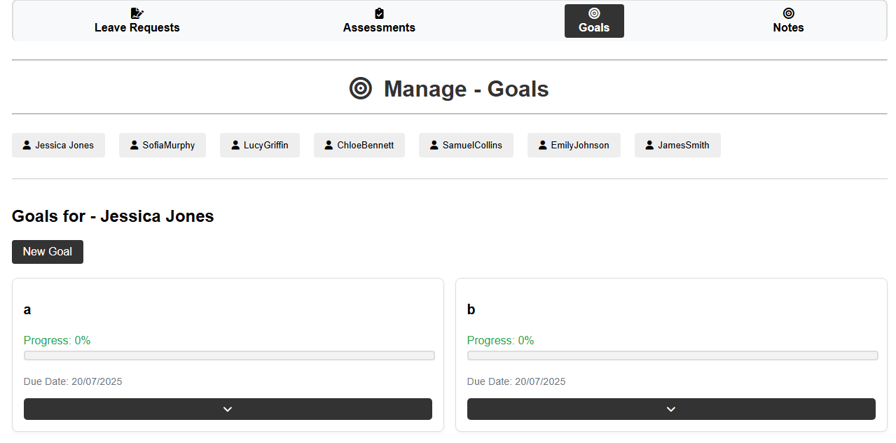 Team management in employee dashboard