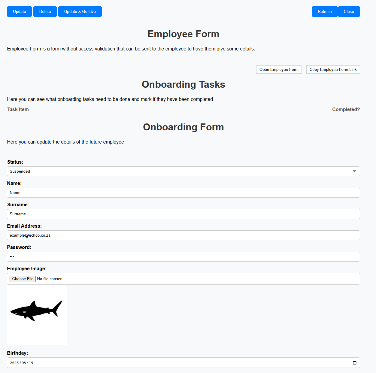 Pre-load employee information