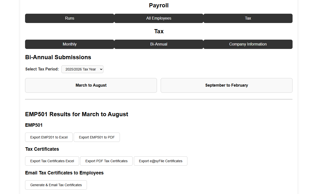 Export payroll data to PDF, Excel, or e@syFile