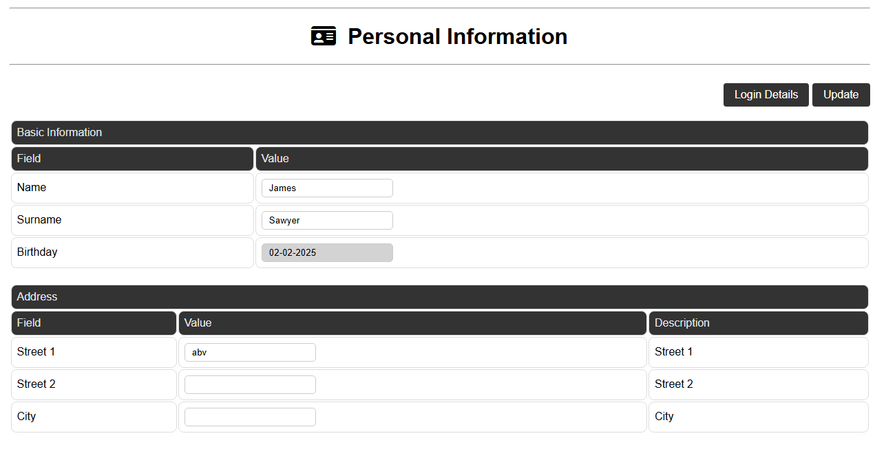 Customizable personal information