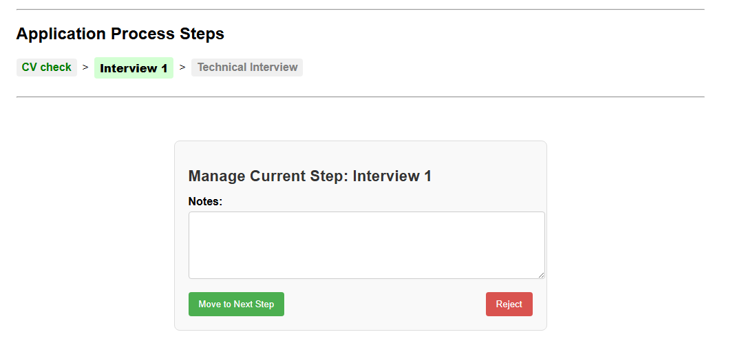 Centralized notes for application process
