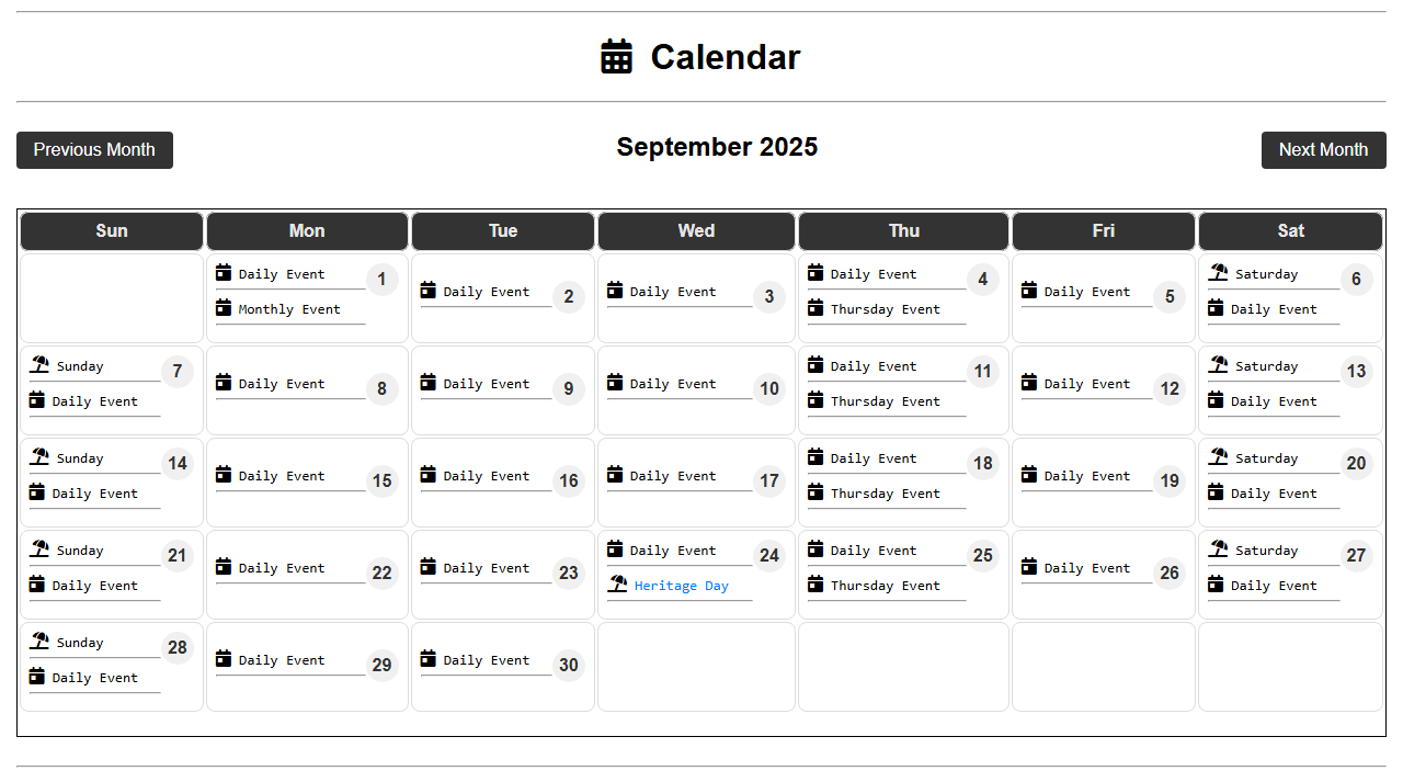 Company-wide HR calendar