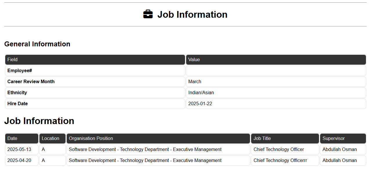Employee job information