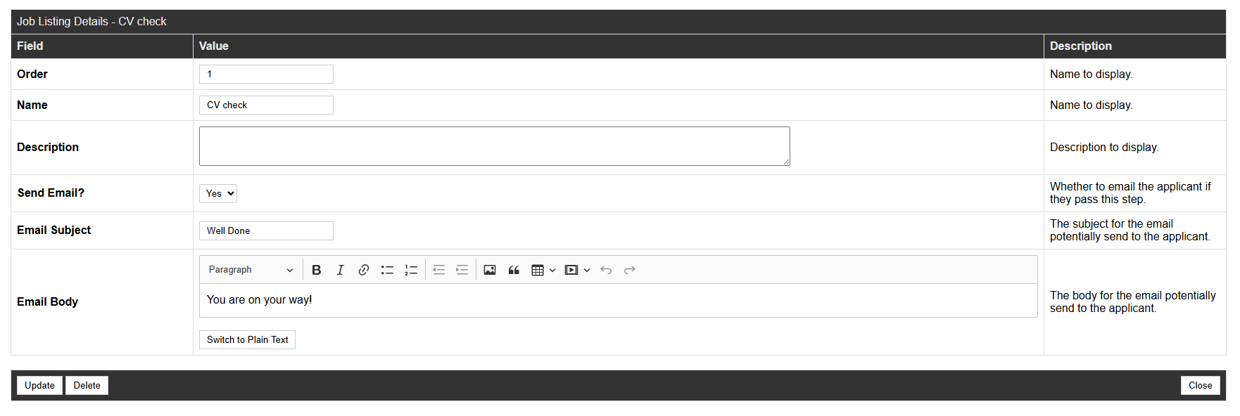 Automatically send emails to applicants
